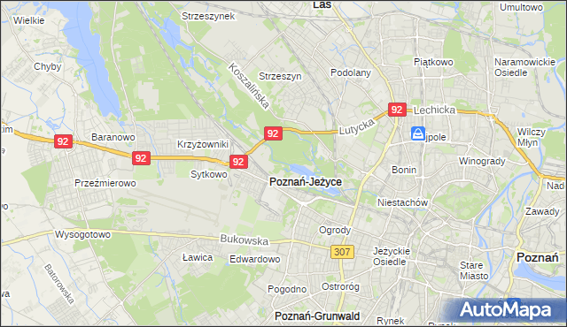 mapa Jeżyce gmina Poznań, Jeżyce gmina Poznań na mapie Targeo
