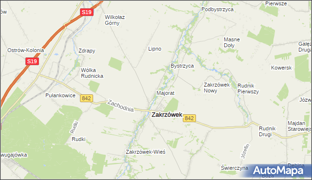 mapa Majorat gmina Zakrzówek, Majorat gmina Zakrzówek na mapie Targeo