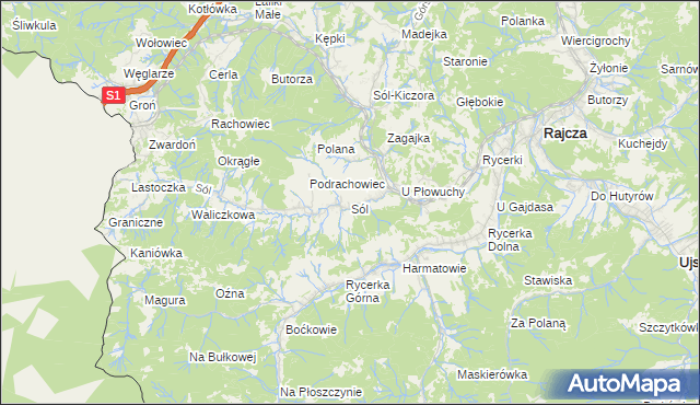 mapa Sól gmina Rajcza, Sól gmina Rajcza na mapie Targeo