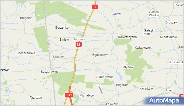 mapa Będzieszyn gmina Ostrów Wielkopolski, Będzieszyn gmina Ostrów Wielkopolski na mapie Targeo