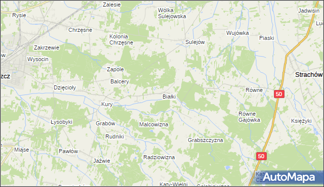 mapa Białki gmina Tłuszcz, Białki gmina Tłuszcz na mapie Targeo