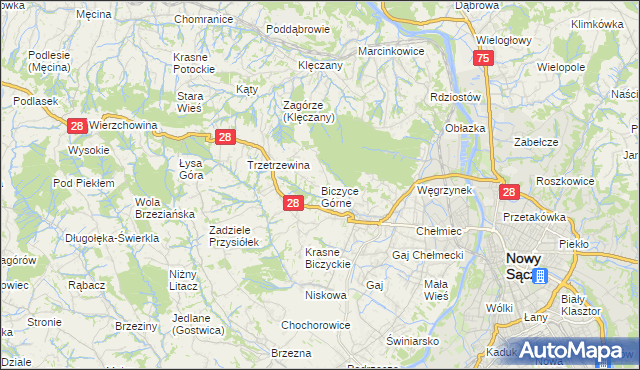 mapa Biczyce Górne, Biczyce Górne na mapie Targeo