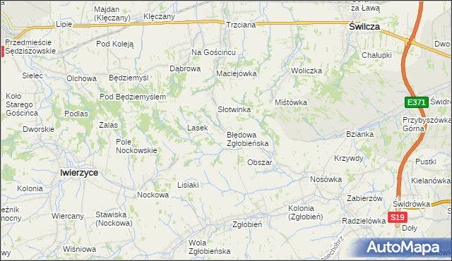 mapa Błędowa Zgłobieńska, Błędowa Zgłobieńska na mapie Targeo