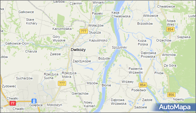 mapa Bożydar gmina Dwikozy, Bożydar gmina Dwikozy na mapie Targeo