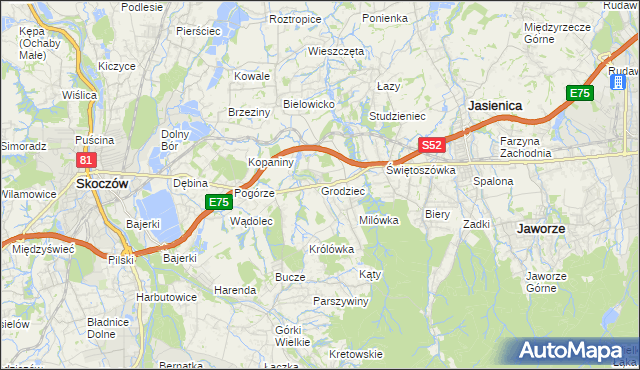 mapa Grodziec gmina Jasienica, Grodziec gmina Jasienica na mapie Targeo