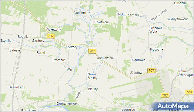 mapa Jankowice gmina Nowe Miasto nad Pilicą, Jankowice gmina Nowe Miasto nad Pilicą na mapie Targeo