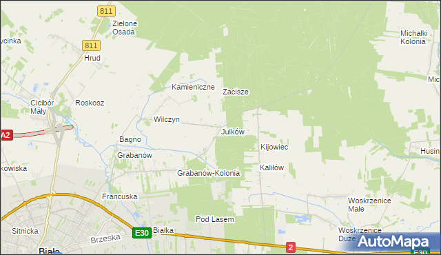 mapa Julków gmina Biała Podlaska, Julków gmina Biała Podlaska na mapie Targeo