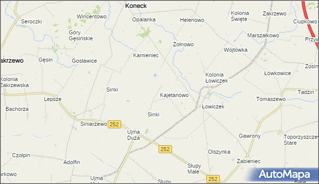 mapa Kajetanowo gmina Koneck, Kajetanowo gmina Koneck na mapie Targeo