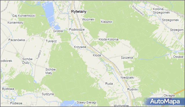 mapa Kłoda gmina Rytwiany, Kłoda gmina Rytwiany na mapie Targeo