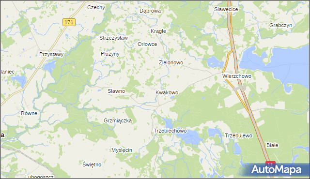 mapa Kwakowo gmina Szczecinek, Kwakowo gmina Szczecinek na mapie Targeo