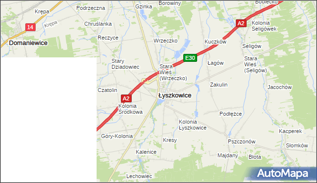 mapa Łyszkowice powiat łowicki, Łyszkowice powiat łowicki na mapie Targeo