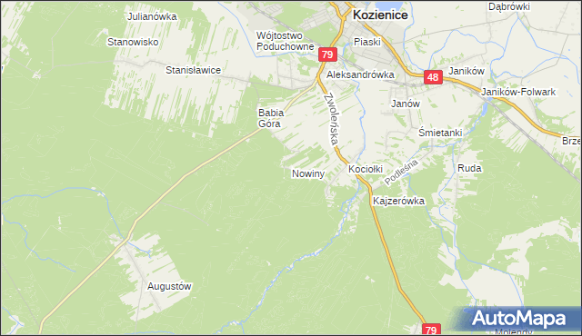 mapa Nowiny gmina Kozienice, Nowiny gmina Kozienice na mapie Targeo