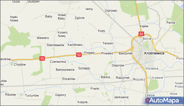 mapa Ostałów gmina Krośniewice, Ostałów gmina Krośniewice na mapie Targeo