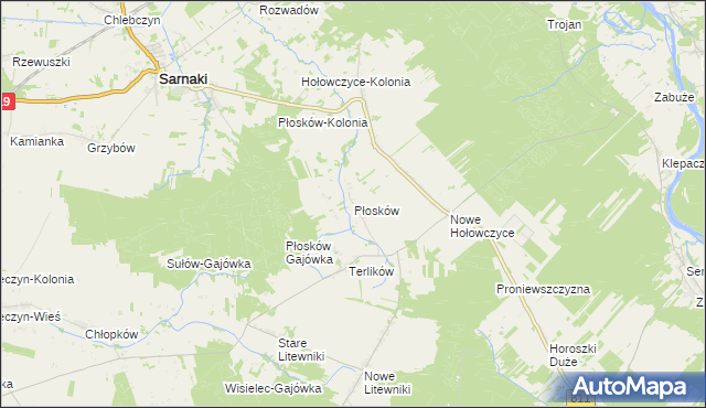 mapa Płosków gmina Sarnaki, Płosków gmina Sarnaki na mapie Targeo