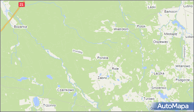 mapa Ponikła gmina Miastko, Ponikła gmina Miastko na mapie Targeo