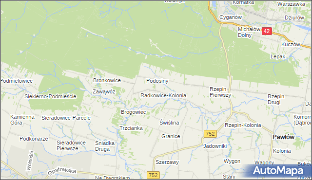 mapa Radkowice gmina Pawłów, Radkowice gmina Pawłów na mapie Targeo