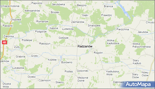 mapa Radzanów powiat białobrzeski, Radzanów powiat białobrzeski na mapie Targeo