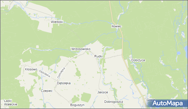 mapa Rudki gmina Wałcz, Rudki gmina Wałcz na mapie Targeo