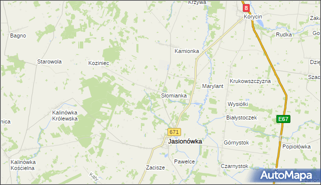 mapa Słomianka gmina Jasionówka, Słomianka gmina Jasionówka na mapie Targeo