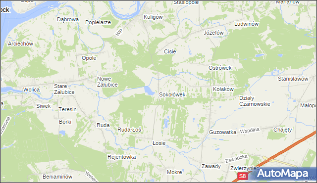 mapa Sokołówek gmina Dąbrówka, Sokołówek gmina Dąbrówka na mapie Targeo