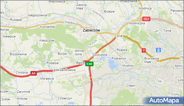 mapa Szczyglice gmina Zabierzów, Szczyglice gmina Zabierzów na mapie Targeo