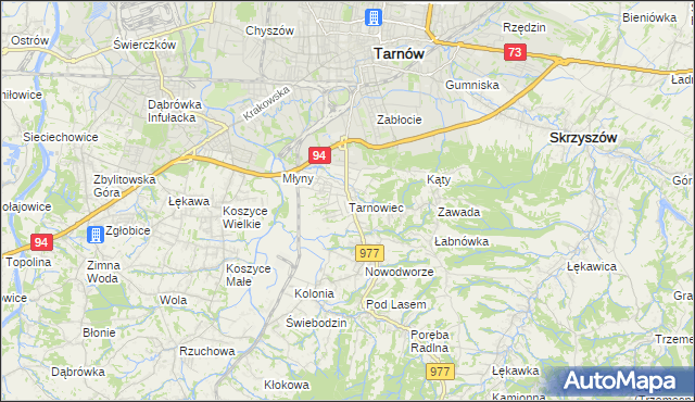 mapa Tarnowiec gmina Tarnów, Tarnowiec gmina Tarnów na mapie Targeo
