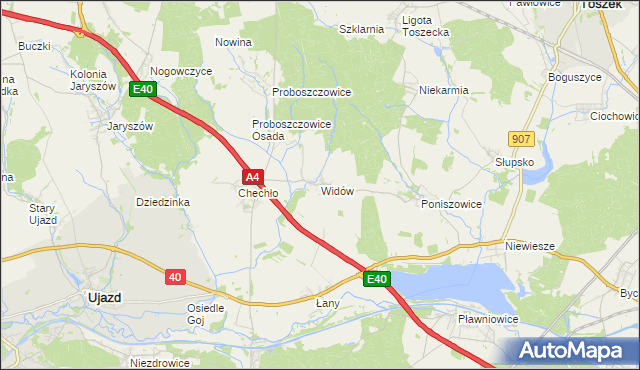 mapa Widów gmina Rudziniec, Widów gmina Rudziniec na mapie Targeo