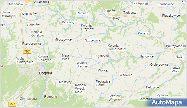 mapa Zagorzyce gmina Bogoria, Zagorzyce gmina Bogoria na mapie Targeo