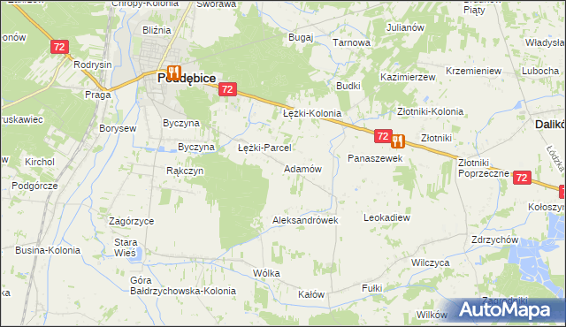 mapa Adamów gmina Poddębice, Adamów gmina Poddębice na mapie Targeo