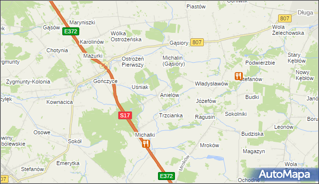 mapa Anielów gmina Sobolew, Anielów gmina Sobolew na mapie Targeo