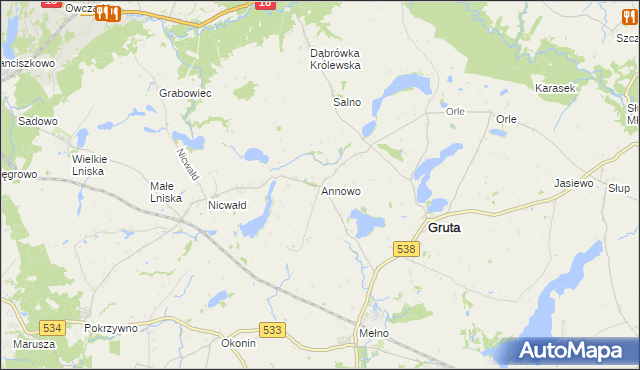 mapa Annowo gmina Gruta, Annowo gmina Gruta na mapie Targeo