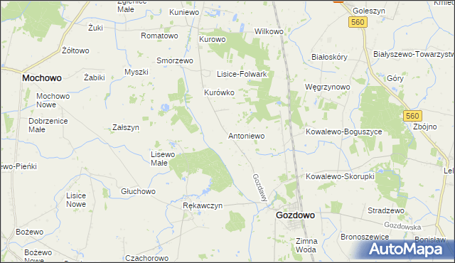 mapa Antoniewo gmina Gozdowo, Antoniewo gmina Gozdowo na mapie Targeo