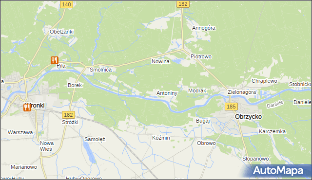 mapa Antoniny gmina Obrzycko, Antoniny gmina Obrzycko na mapie Targeo