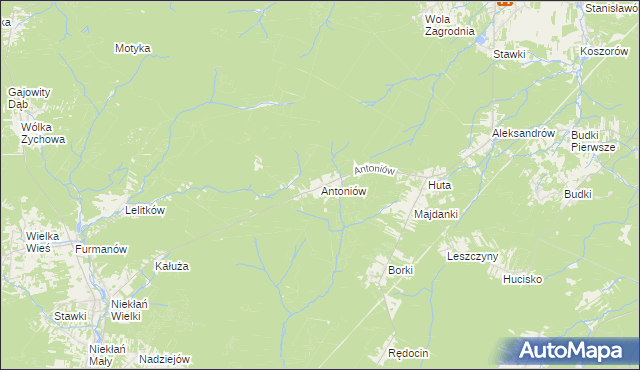 mapa Antoniów gmina Chlewiska, Antoniów gmina Chlewiska na mapie Targeo