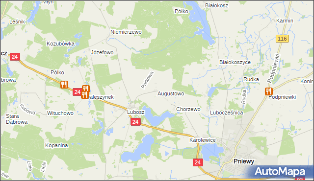 mapa Augustowo gmina Kwilcz, Augustowo gmina Kwilcz na mapie Targeo