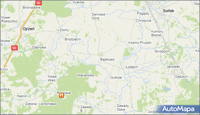 mapa Bądkowo gmina Sońsk, Bądkowo gmina Sońsk na mapie Targeo