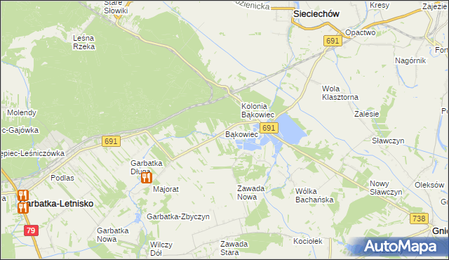 mapa Bąkowiec gmina Garbatka-Letnisko, Bąkowiec gmina Garbatka-Letnisko na mapie Targeo