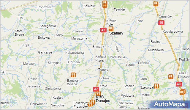 mapa Bańska Niżna, Bańska Niżna na mapie Targeo