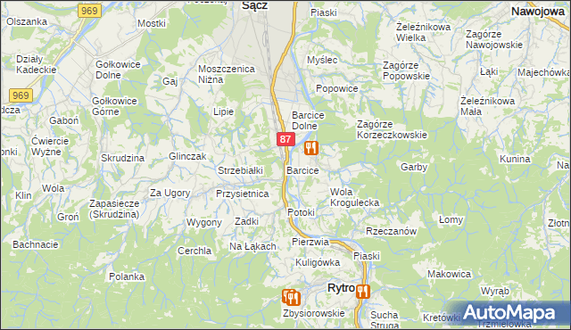mapa Barcice gmina Stary Sącz, Barcice gmina Stary Sącz na mapie Targeo