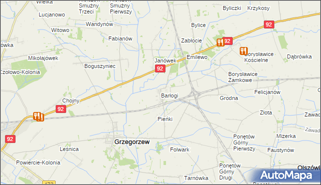 mapa Barłogi gmina Grzegorzew, Barłogi gmina Grzegorzew na mapie Targeo