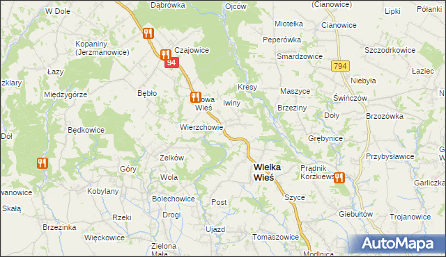 mapa Biały Kościół gmina Wielka Wieś, Biały Kościół gmina Wielka Wieś na mapie Targeo