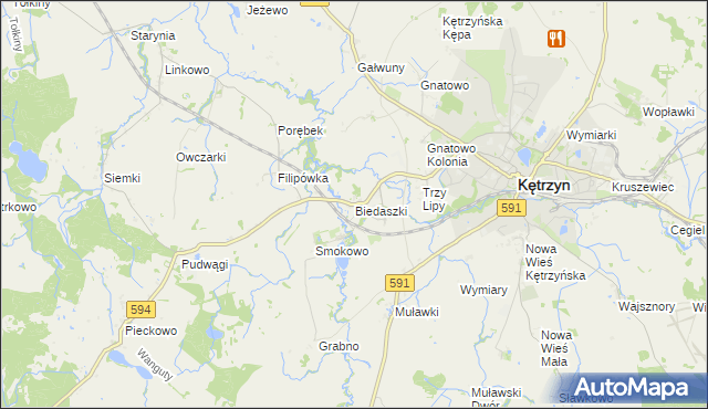 mapa Biedaszki gmina Kętrzyn, Biedaszki gmina Kętrzyn na mapie Targeo