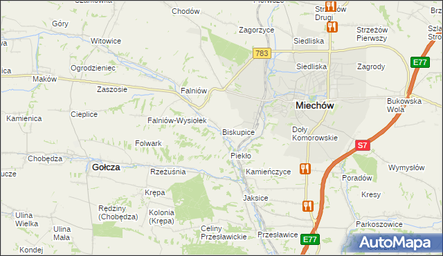 mapa Biskupice gmina Miechów, Biskupice gmina Miechów na mapie Targeo