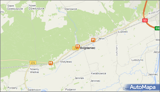 mapa Bogdaniec powiat gorzowski, Bogdaniec powiat gorzowski na mapie Targeo
