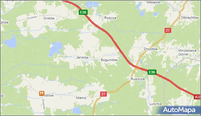 mapa Bogumiłów gmina Żary, Bogumiłów gmina Żary na mapie Targeo