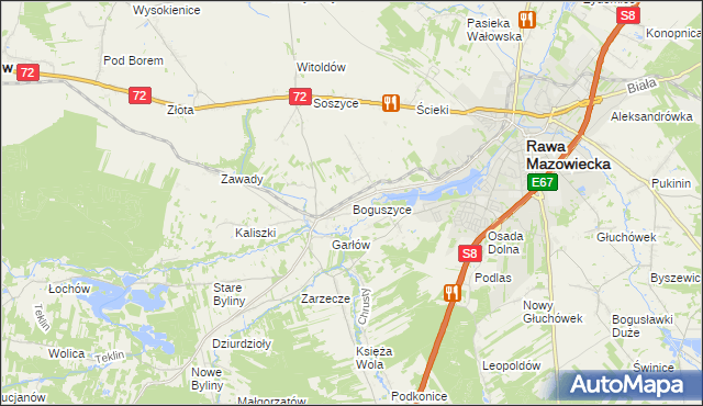 mapa Boguszyce gmina Rawa Mazowiecka, Boguszyce gmina Rawa Mazowiecka na mapie Targeo