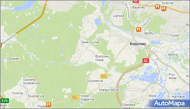 mapa Bojszowy Nowe, Bojszowy Nowe na mapie Targeo