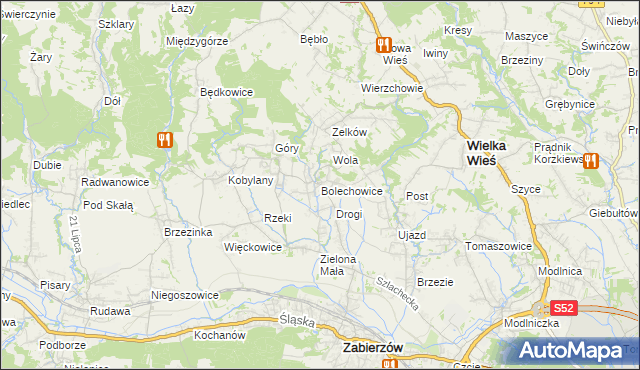 mapa Bolechowice gmina Zabierzów, Bolechowice gmina Zabierzów na mapie Targeo