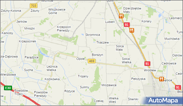 mapa Borszyn, Borszyn na mapie Targeo