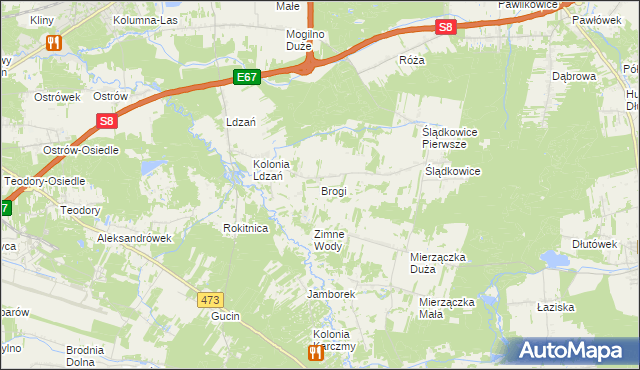 mapa Brogi gmina Dobroń, Brogi gmina Dobroń na mapie Targeo